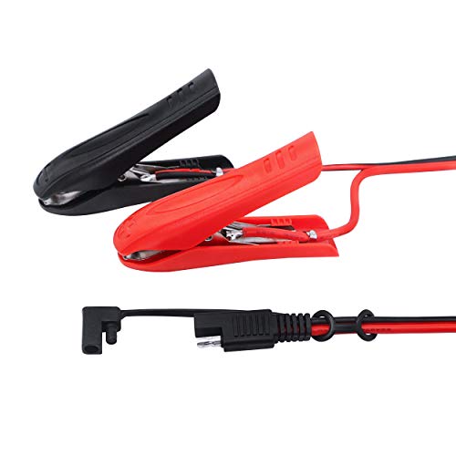 CERRXIAN 3.2FT 12V 14AWG Alligator Crocodile Clip to SAE Connector Quick Release Quick Disconnect Car Solar Power Charging Extension Cable,Black & Red C - color: Crocodile Clip