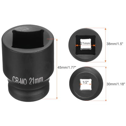 HARFINGTON 2pcs 4 Point Square Socket 1/2" Drive 21mm Metric Square Impact Socket CR-MO Blackening Standard Wheel Sockets Pneumatic Socket Tool for Auto Repair Mechanical Maintenance Home Use - size: 21mm