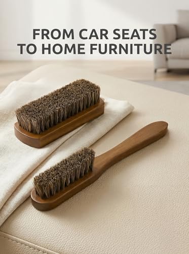 TAKAVU Leather & Upholstery Cleaning Brush Set | Car Detailing Brush for Alcantara, Leather Seats, Suede, Car Interior, Sofa & Convertible Tops - color: Brown