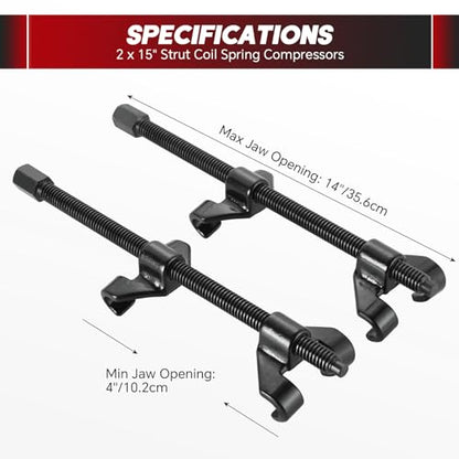 14" Coil Spring Compressor Tool with 2 Steel Jaws | Heavy Duty Suspension Strut Remover Installer Tool Kit Macpherson Coil Spring Compressor Strut Spring Compressor
