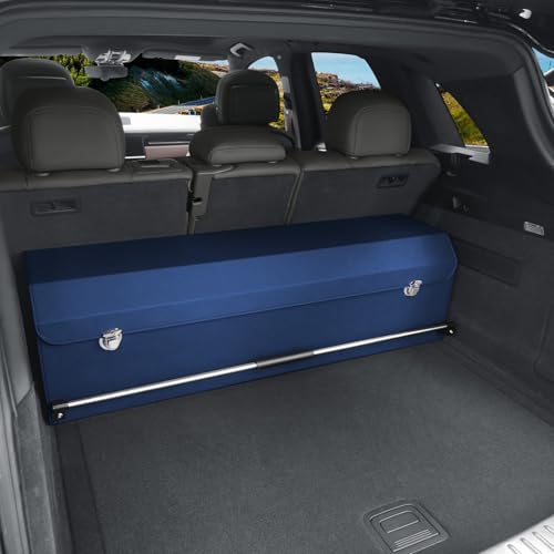 Car Trunk Organizer, Leather Trunk Organizer for Suv with Lid and Push-pull Handle Car Trunk Leather Storage Box Extra Large Cargo Storage (Blue, 41.3 x 11.4 x 12.2in) - color: Blue, size: 41.3"x 11.4"x 12.2"