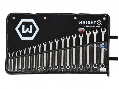 Wright Tool 758 Combination Wrench Set 12 Point Metric Satin Finish 18 Piece 7MM - 24MM Forged Steel USA Made Anti-Slip Hand Tool Wright Grip 2.0 - size: 18-Piece