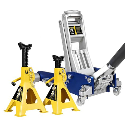 YELLOW JACKET 3 Ton Floor Jack Full Aluminum Lightweight Low Profile Car Jack 3 Ton Jack Stand with Double Locking and Large Foot Base