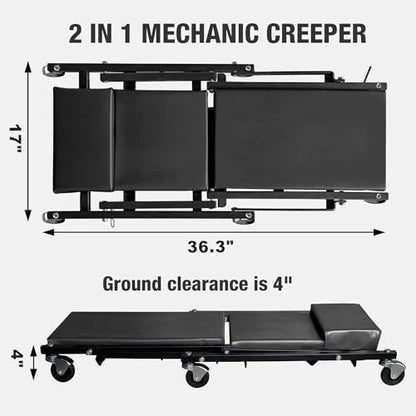 Big RED 36" Rolling Foldable Automotive Creeper, Car Creeper, 2-in-1 Garage Shop Creeper for Auto Repair, 300 Lbs Capacity, Black, TAM6505BR Torin - style: Black Foldable Creeper