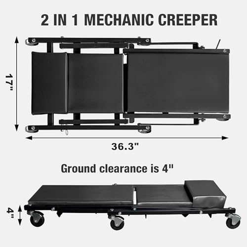 Torin 2-in-1 Foldable Garage Shop Creeper, 36" Black, 300 lbs Capacity, 6 Wheels, ATR6505B - style: Black Foldable Creeper