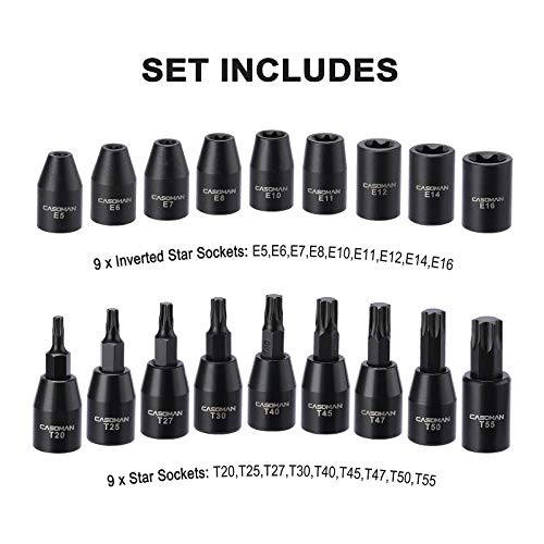 CASOMAN 87PCS 3/8" Drive Master Impact Socket Set, SAE & Metric Standard, Deep, Swivel Sockets,Cr-MO Steel, Includes Star and Inverted Star Socket, Impact Universal Joint, Extension Bars - size: 3/8" Drive