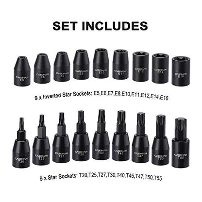 CASOMAN 87PCS 3/8" Drive Master Impact Socket Set, SAE & Metric Standard, Deep, Swivel Sockets,Cr-MO Steel, Includes Star and Inverted Star Socket, Impact Universal Joint, Extension Bars - size: 3/8" Drive