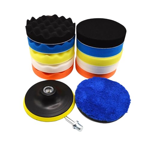 12Pcs 7inch Foam Buffing Polishing Pads Kit, with Coral Fleece Pad, Backing Plate, M14 Drill Adapter, Car Buffing Kit for Car Polishing, Waxing, Sealing Glaze (12Pcs-7inch) - size: 12Pcs-7inch