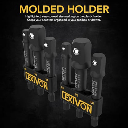 LEXIVON [2-Pack] Impact Grade Socket Adapter Set, 3" Extension Bit With Holder | 3-Piece 1/4", 3/8", and 1/2" Drive, Adapt Your Power Drill To High Torque Impact Wrench (LX-101X2) - style: 2-Pack Impact Adapter Set