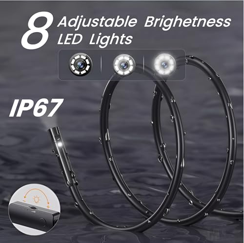 Dual-Lens Endoscope Camera with Light,Borescope with 8 Adjustable LED Lights 1920P HD,16.5ft Semi-Rigid,IP67Waterproof USB Inspection Camera for iPhone,Gadgets for Men…