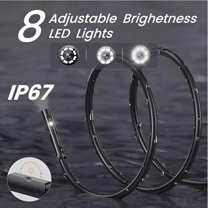 Dual-Lens Endoscope Camera with Light,Borescope with 8 Adjustable LED Lights 1920P HD,16.5ft Semi-Rigid,IP67Waterproof USB Inspection Camera for iPhone,Gadgets for Men…
