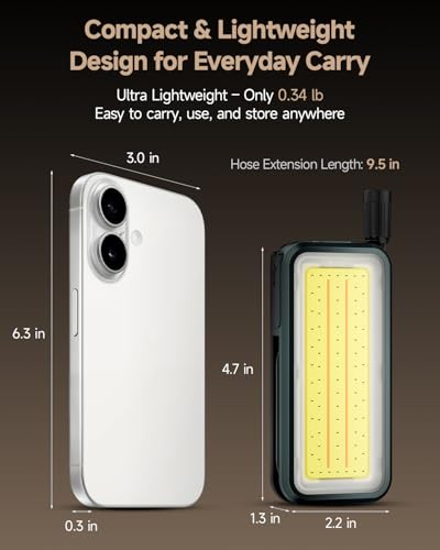 SKYFIRE Led Work Light Rechargeable Flexible Flashlight Stick,2500 LM Magnetic Work Lights with 360° Bendable Neck Light,Stepless Dimming,5 Modes,Magnet,Hook & Clip for Auto Repair Garage Workshop