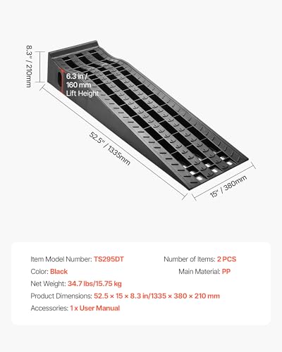 VEVOR Car Ramps, 2 PCS 13000 lbs GVW Capacity, 6.3 in Lift Height, Portable High Profile Car Service Ramps for Home Garage Maintenance and Oil Changes, Heavy Duty for Truck SUV Vehicle Repair, Black - size: 6.3*52.5inch