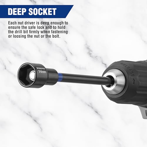 WORKPRO 16-Piece Magnetic Nut Driver Set and Bit, 6" Long Nut Drivers, Metric & SAE Nut Drivers for Impact Drill, Long Shank Nut Driver Bits, 1/4"Hex Shank, Long Power Bits, PH2, with Sturdy Tool Box - size: 16PCS Magnetic Long Nut Driver Set