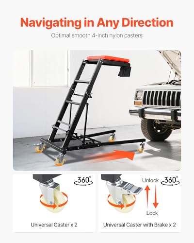 VEVOR Automotive Topside Creeper, 400 LBS Capacity High Creeper with 48" to 76" Adjustable Height, 4 Swivel Caster Wheels, Heavy Duty Automotive Engine Creeper, Ideal for Auto Repair and Maintenance - size: 48-76 inch, style: H