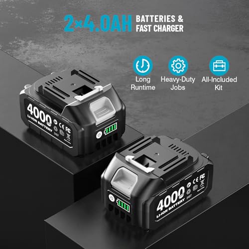 1/2 Impact Wrench 1200N.m, 1/2 Impact Gun & 2x 21V 4000mAh Batteries, Fast Charger, 4 Sockets & Storage Box, High Torque Impact Drive for Lug Nuts, Cars, Tires