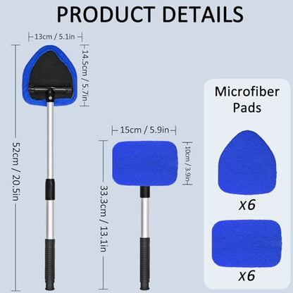 Beieverluck 20 Pieces Windshield Cleaner Tool, Inside Car Windshield Cleaning Tool with 12 Microfiber Pads, 4 Spray Bottle, and Extendable Handles Car Window Cleaning Tool Kit, Blue - color: blue