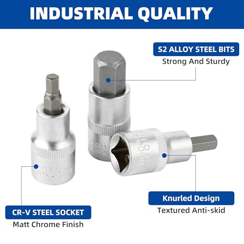 DAKCOS Hex Bit Socket Set 1/2" Drive 6 Pieces Allen Key Socket Set Metric 6mm - 14mm S2 Alloy Steel Bit and CR-V Drive Socket - style: 1/2"6-14MM