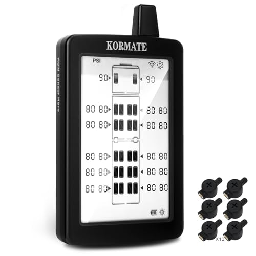 TPMS Tire Pressure Monitoring System Displayed Vertically,All Tires Pressure and Temp simultaneously,Solar Power,for RV,Semi Truck,Motorhome,5th Wheel,Trailer (Flow Thru, 10 Sensors) - color: Flow Thru, size: 10 Sensors