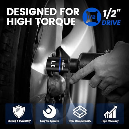 13PCS 1/2-Inch Drive Click Torque Wrench Set (30-300 ft-lb / 40.7-406.8 Nm), Tire Change Kit with 1/2" Breaker Bar, 5" Extension & 10 Metric/SAE Sockets for Auto, Truck & Lug Nut Repair - size: 1/2" DR. 13PCS『30-300 FT.LB & Breaker Bar』