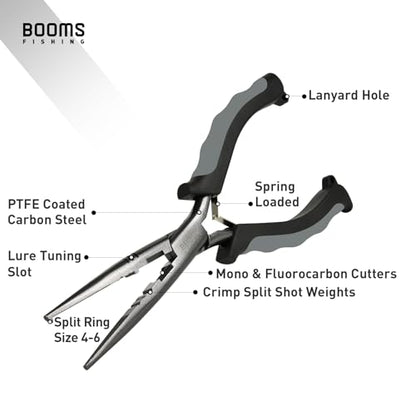 Booms Fishing F03 Needle Nose Fishing Pliers, 9" Fisherman's Pliers, Long Nose Hook Remover, Saltwater Resistant Fishing Gear, Gray - color: A: 9" Split Ring Nose_gray
