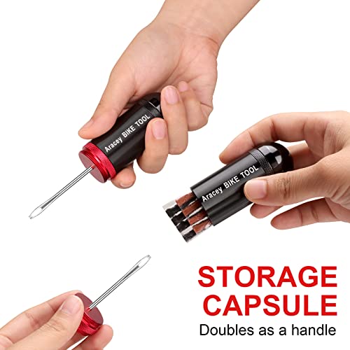 Tubeless Bike Tire Repair Kit for MTB and Road Bicycle Tires, Combined Ream, Portable Capsule Appearance – Fix a Puncture or Flat,Includes Plugger Tool and Plugs - 10 Bacon and 10 Black Strips