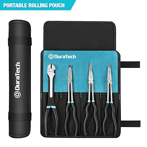 DURATECH 4 PCS Extra Long Needle Nose Pliers Set, Premium CRV Steel, 11" Long Reach Straight & 90° Bent Nose & 45°Bent Nose & Diagonal Pliers for Hard-to-Reach Narrow Spaces