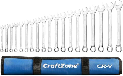 19-Piece Combination Wrench Sets CR-V Metric Wrench Set 6-24mm Box and Open End Wrench Set 12-Point with Rolling Pouch Industrial for Workshop Outdoor Diy Repair