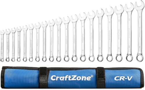 19-Piece Combination Wrench Sets CR-V Metric Wrench Set 6-24mm Box and Open End Wrench Set 12-Point with Rolling Pouch Industrial for Workshop Outdoor Diy Repair