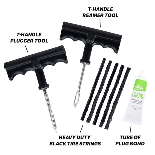 Slime 1034-A Tire Repair Reamer Plug Kit, Medium Heavy Duty Strings, T Handle Type and Glue, 8 Piece Set - size: 8-Pieces, style: Plug Kit