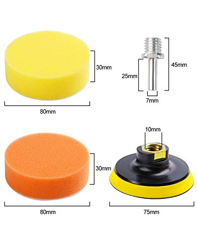 Buffing Pads for Drill 22PCS Foam Drill Buffing Kit Car Drill Polishing Kit for Car Sanding, Buffing, Waxing(18 Pads+2 Drill Adapters+2 Suction Cups) - size: 3Inch 22Pcs