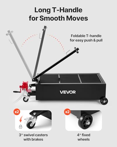 VEVOR Low Profile Oil Drain Pan, 25 Gallon Capacity, Rolling Oil Drain Pan with Manual Pump, 7.2 ft Hose & T Folding Handle, Leak-Proof & Corrosion-Resistant, Fit for Cars, SUVs, Trucks, ATVs, Black - size: 25 Gallon