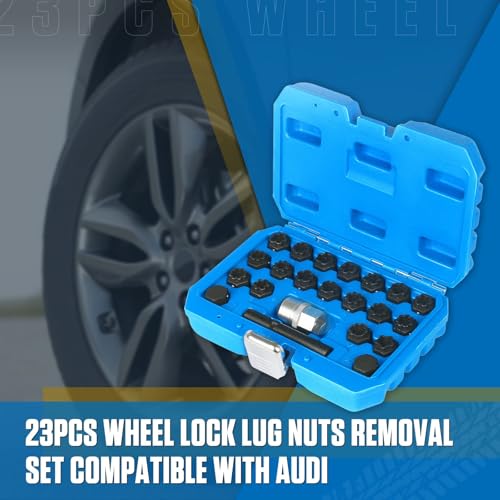 22 PCS Wheel Locks Kit Compatible with Audi Series, Lug Nut Removal Set With Adapter, Automotive Wheel Lock Nuts Key Socket Set