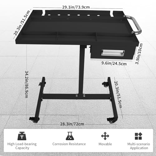 Rolling Tool Tray with Wheels,29×20×34in Tear Down Work Table with Drawers,220lbs Capacity Mechanics Rolling Work Table for Garage, Shop, DIY (Black) - size: Black