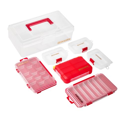 Geinxurn Plastic Tools Box Set, 7Pieces Red Transparent Portable Storage Case for Various Tools and Small Parts Accessories Storage Organizer - style: Rdbox-Mixed