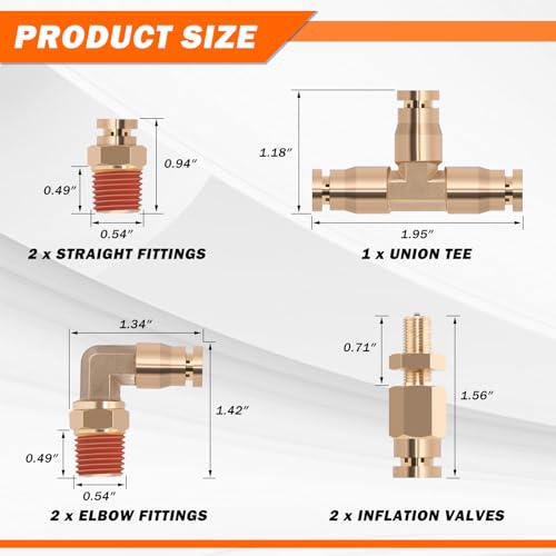 Air Line Kit for Air Spring Bag Suspension with Fittings, 25 FT PA Hose Truck Airbag Line with 1/4 NPT DOT Air Fittings, Replacement Valve for Airbag Suspension in Semi Truck Trailer - size: 9 PCS