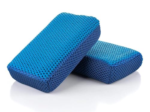 The Rag Company - Ultra Clay Scrubber - Fast and Effective Removal of Paint Contaminants, Light Overspray, and More; Dual Sided Design for Scrubbing and Clay Work; Deep Clean Glass (2-Pack) - color: Blue