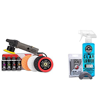 Chemical Guys BUF_503X TORQX Random Orbital Polisher, Pads, Polishes & Compounds Kit Cly_KIT_2 Medium Duty Clay Bar and Luber Synthetic Lubricant Kit