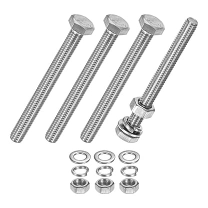 M METERXITY 4-Pack Hex Head Screw Bolt with Nuts Flat & Lock Washers M6x60mm Stainless Steel Bolts and Nuts Kit Fully Threaded Metric Bolt Assortment for Equipment/Machinery - size: M6 x 60mm