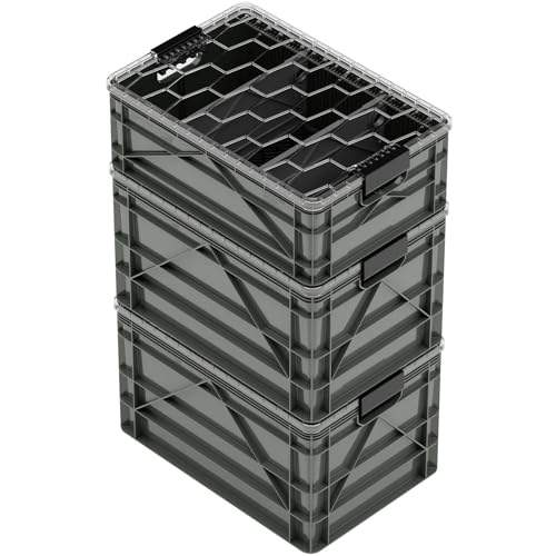 SIDIO Pro Pack, HD Stackable Storage Bins with Lids & Dividers, Stealth | Includes 2 full-size & 1 half-size crates, lids & dividers, durable organizer for home, garage & outdoor use, USA made - color: Stealth