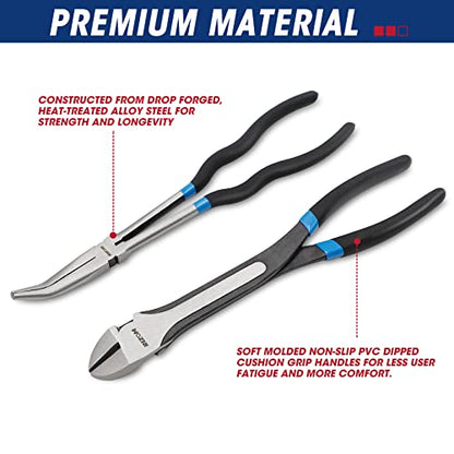 RIZOM 5-Piece 11 Inch Long Needle Nose Pliers Set, Extra Long Reach Pliers Set, 45°&90° Bent Needle Nose Pliers, Circle Nose and Diagonal Pliers for Narrow Spaces and Limited Areas - size: 5PCS