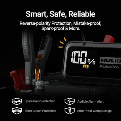 Hulkman Alpha Pro 2000A Jump Starter, 74Wh High-Capacity Car Battery Jump Starter, PD65W Fast Charging in & Out, 3.3" Smart Display Jump Box, 12V Jump Pack for 8.5L Gas/6.0L Diesel, Solid Black - style: 2000A · Up to 8.5L Gas