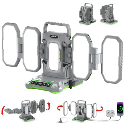 10,000LM Portable LED Work Light Compatible with Craftsman 20V Battery, 6 Brightness + Boost Mode, 5 Color Temps, Foldable 4-Panel with Detachable Mini Light, Tripod Mount & Hook (Tool Only) - color: Crimson