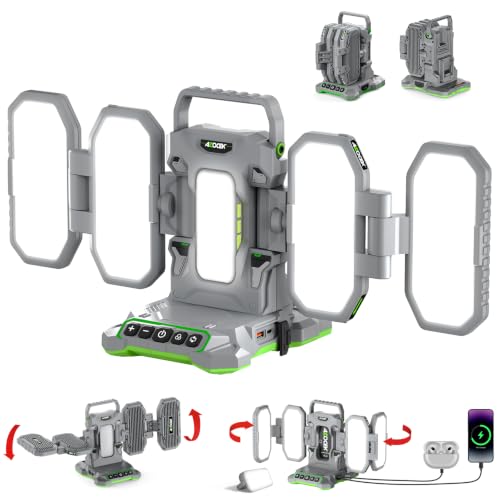 10,000LM Portable LED Work Light Compatible with Craftsman 20V Battery, 6 Brightness + Boost Mode, 5 Color Temps, Foldable 4-Panel with Detachable Mini Light, Tripod Mount & Hook (Tool Only) - color: Crimson
