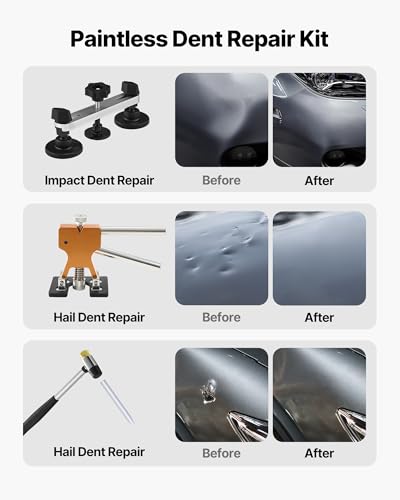 VEVOR Dent Puller Kit, 60 PCS Paintless Dent Removal Kit with Golden Lifter, Bridge Puller, Rubber Hammer, Glue Gun, Auto Body Hail Damage Repair Remover Tools for Car Refrigerator Door Ding Repair - style: 60PCS