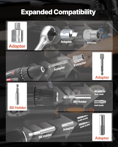VEVOR 49-Piece Bolt Extractor Kit and Easy Out Screw Extractor Set, Lug Nut Removal Tool with Drill Bit Set for Removing Damaged, Frozen, Broken, Rusted, Rounded-Off Bolts, Nuts & Screws, Adapters - size: 49 PCS