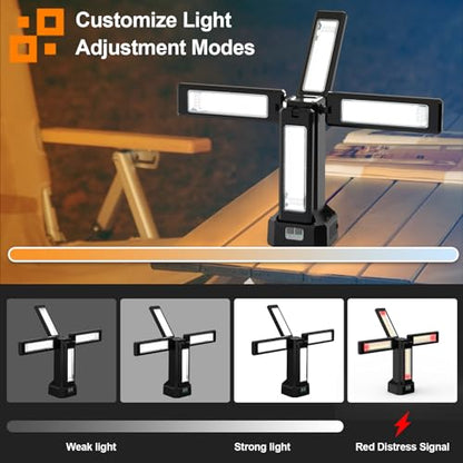 13200mAh Rechargeable Solar Work Light with Folding Stand and Carrying Bag, AODOO 8000 Lumen Stepless Dimmable , White/Warm/Nature White/RED(SOS) with Detachable Tripod (Black) - color: Black