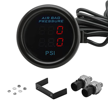 Dual Display Air Suspension Gauge Air Ride Air Pressure Gauge 2Inch 0-220PSI with 2Pcs 1/8NPT Sensors and 16.5ft Sensor Cable LCD Red - color: Red