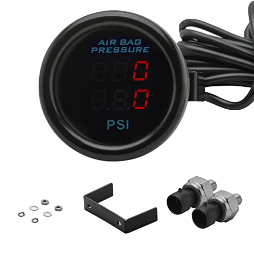 Dual Display Air Suspension Gauge Air Ride Air Pressure Gauge 2Inch 0-220PSI with 2Pcs 1/8NPT Sensors and 16.5ft Sensor Cable LCD Red - color: Red