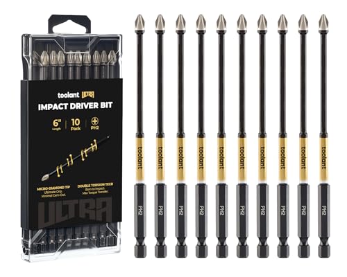 toolant Phillips Impact Screwdriver Bit Set 6 Inch PH2, 10 Pack Magnetic Anti Slip CNC Machined Tips Impact Steel X2 Driver Bit Set for Impact Driver - color: 10 Pack, size: 6in, PH2